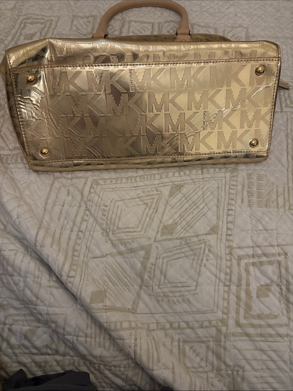 Michael Kors Gold Metallic Logo Travel Satchel - Picture 7 of 7